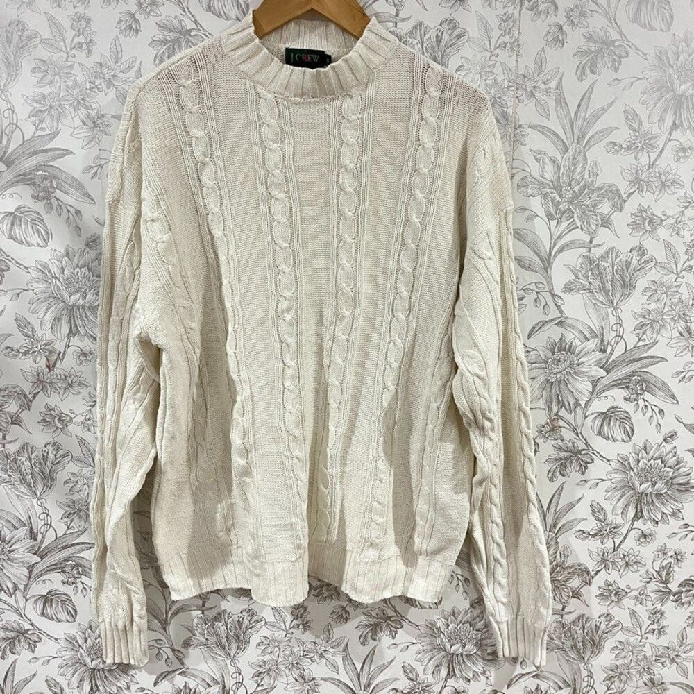 Vintage J. Crew Oarsman Cable Knit Sweater Linen Cotton Blend Fisherman Sz XL